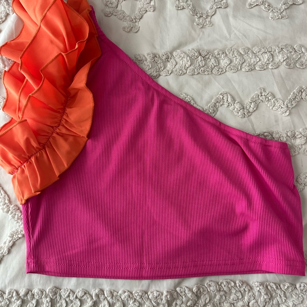 Pink and Orange One-Shoulder Top